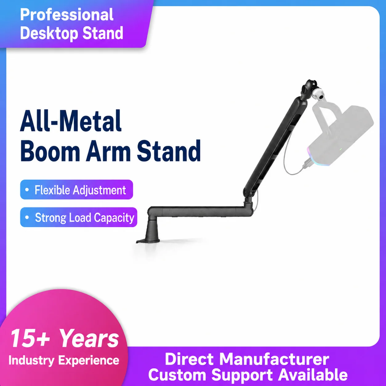 Microphone Stand Arm Desk Mount, Adjustable Foldable Aluminum Alloy Mic Holder for Live Streaming, Podcasting, Gaming,
