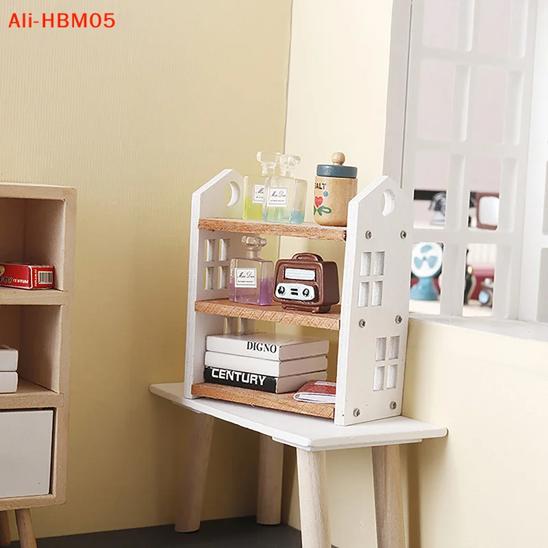 (HB05)1:12 Dollhouse Miniature Bookshelf Three-tier Storage Rack Display Stand Furniture Model Decor Toy Doll House Accessories