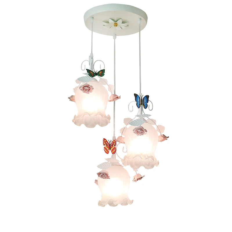 

Pastoral flowers and plants three-headed restaurant chandelier wrought iron aisle bar lighting simple personality warm bedroom r