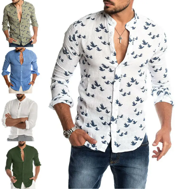 

Vintage Men's Cotton Linen Casual Blouse Faionable Urban ort Sve Loose Fit Four Seasons Travel irt