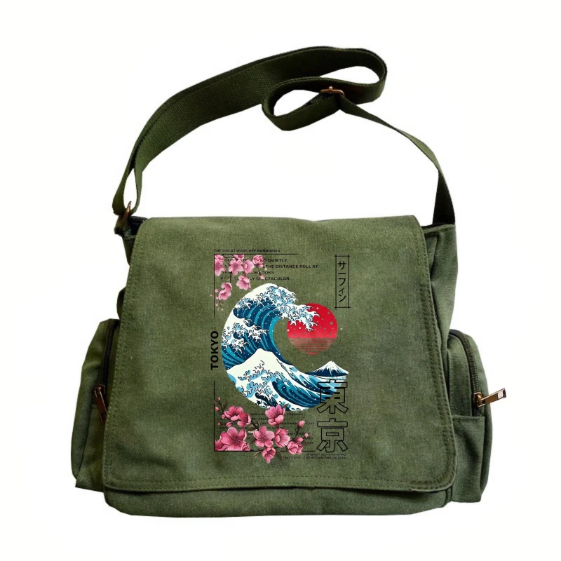 

Сумка на плечо в японском стиле для женщин, большая вместительная парусиновая сумка через плечо с принтом сакуры, студенческая сумка-книга, сумка-мессенджер