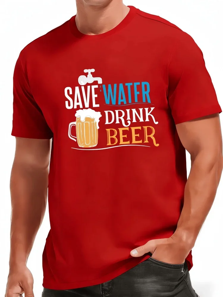 Funny Save Water Drink Beer Graphic T-Shirt Beer Mug Print Short Sleeve Tee Beer Lover Casual Party Daily Tops
