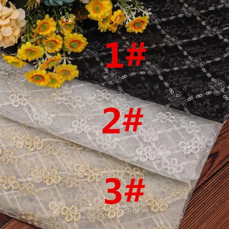 Checkered Mesh Sequin Embroidered Lace Fabric for Dresses Kids Clothing By The Yard - Image 4
