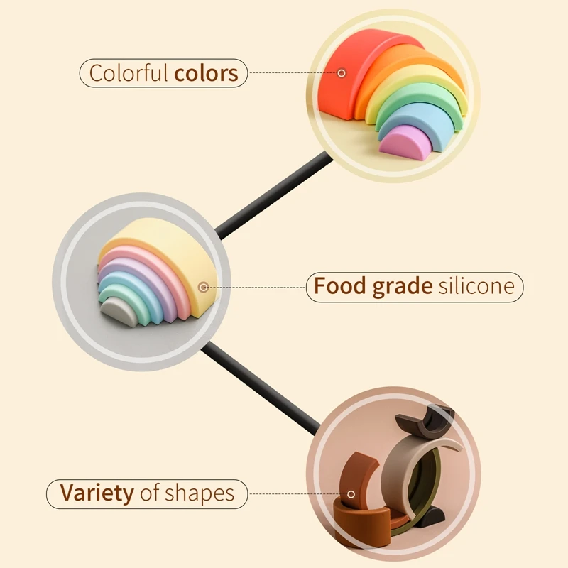 Dziecięce tęczowe silikonowe klocki do budowania łuku zabawka kolorowe układanie klocków oświecenia Puzzle Newbaby prezent