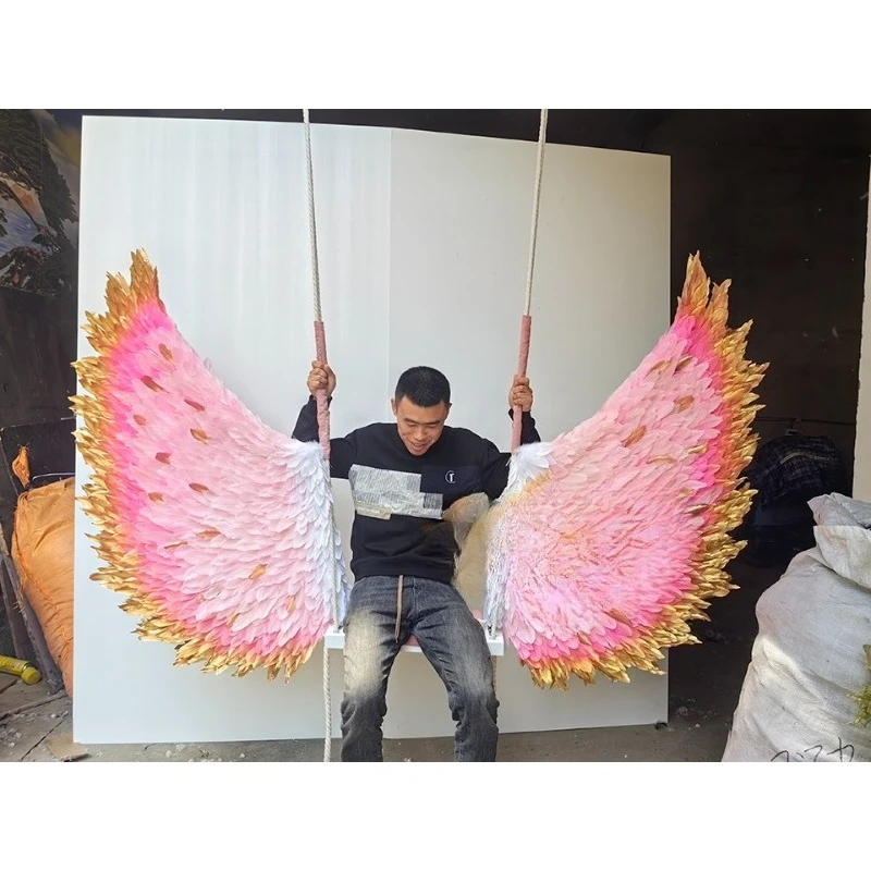 2026 new fashion beauty salon pink swing decoration feather angel wings photo props feather wings with seat