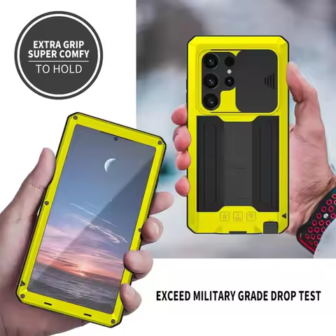Shockproof Heavy Duty Aluminum Metal Phone Case For Samsung S24 S23 S22 Plus S21 S25 Ultra Built-in Glass Screen Camera Cover