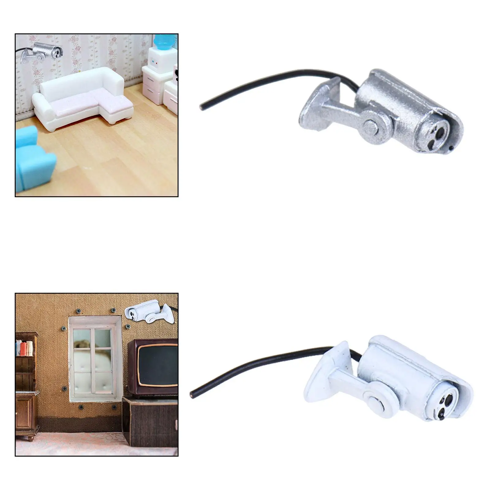 Câmera de segurança para casa de bonecas em escala 1:12, modelo realista de segurança