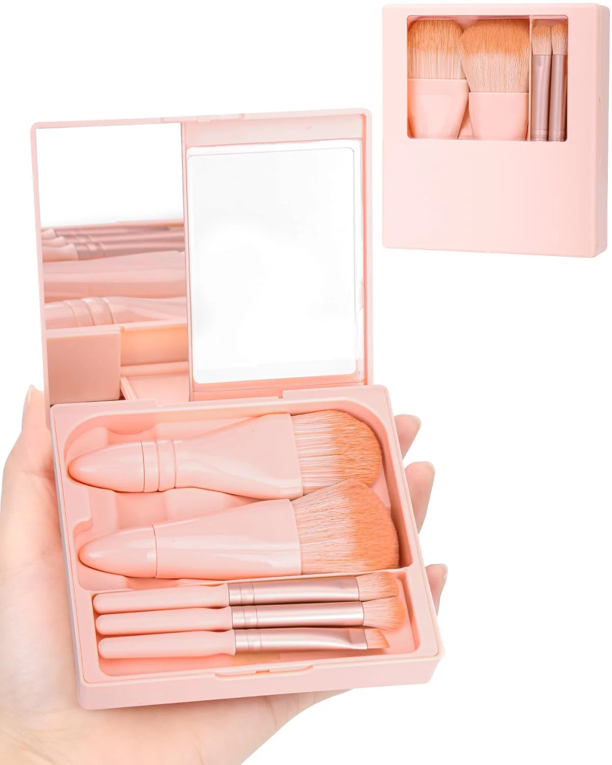 5pcs Mini Complete Function Cosmetic Brushes with Mirror Shell Portable Travel Makeup Brush  With mirror Set