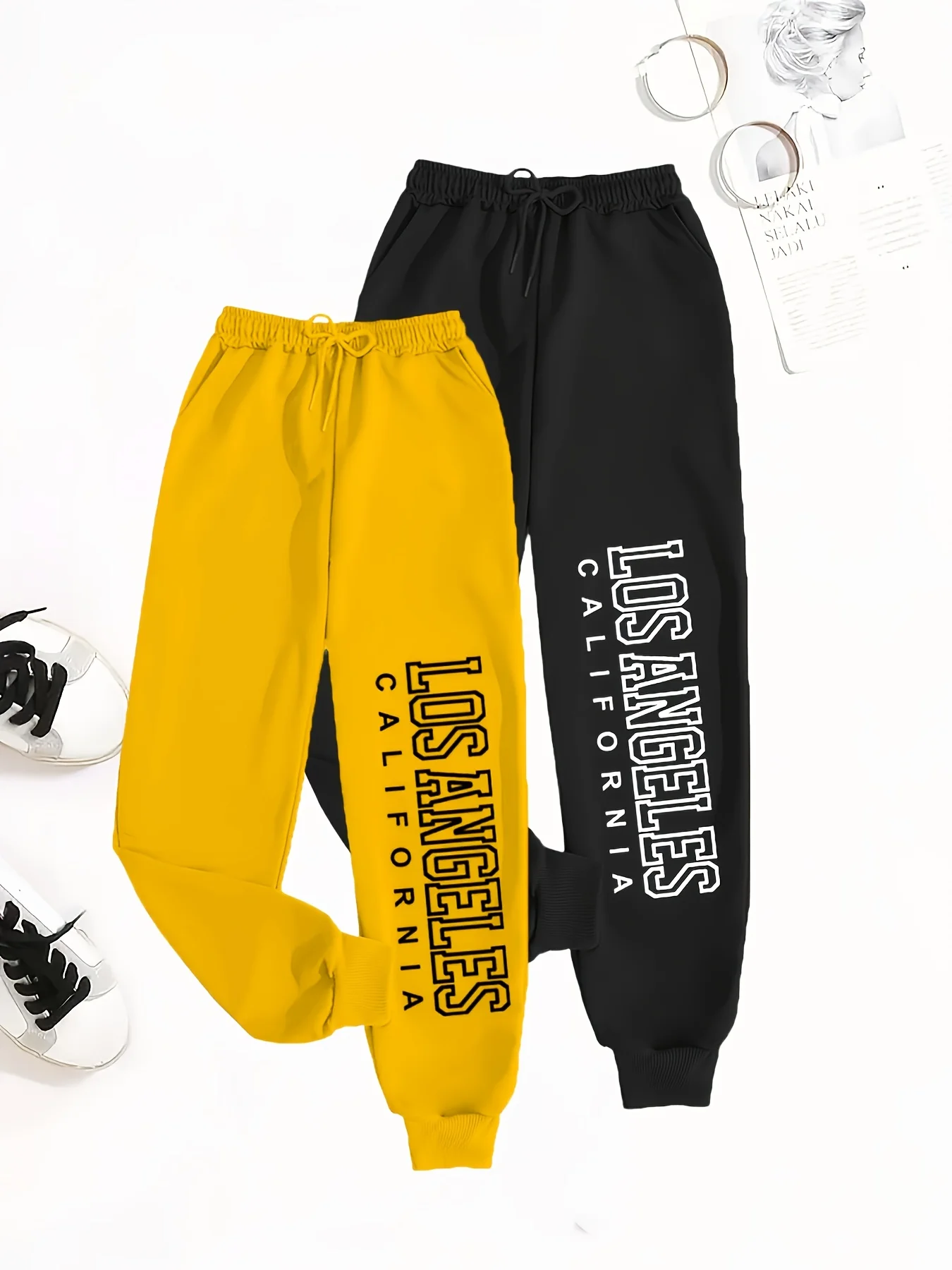 2‑Pack Women Casual Jogger Pants Ball Game Print Drawstring Loose Spring Autumn Sports Sweatpants