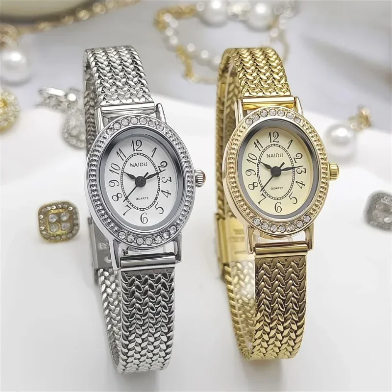 

Высокое качество, винтажные кварцевые часы, золотые часы-браслет для женщин, роскошные женские наручные часы с маленьким циферблатом, женские модные подарки