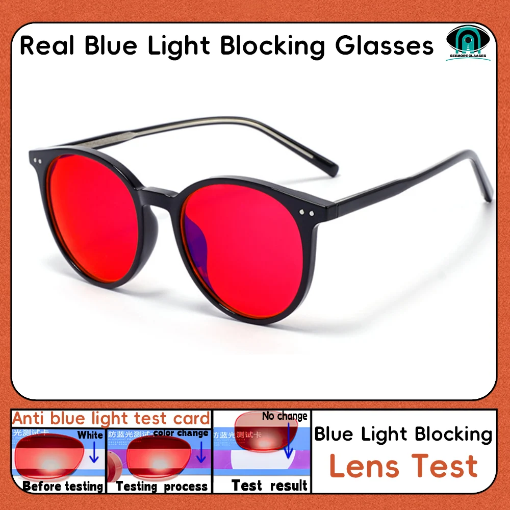 

Vintage Retro Round Red Lens Blue Light Blocking Glasses Insomnia Relief Better Sleep Anti Blue Green Light TR90 Lightweight Eye