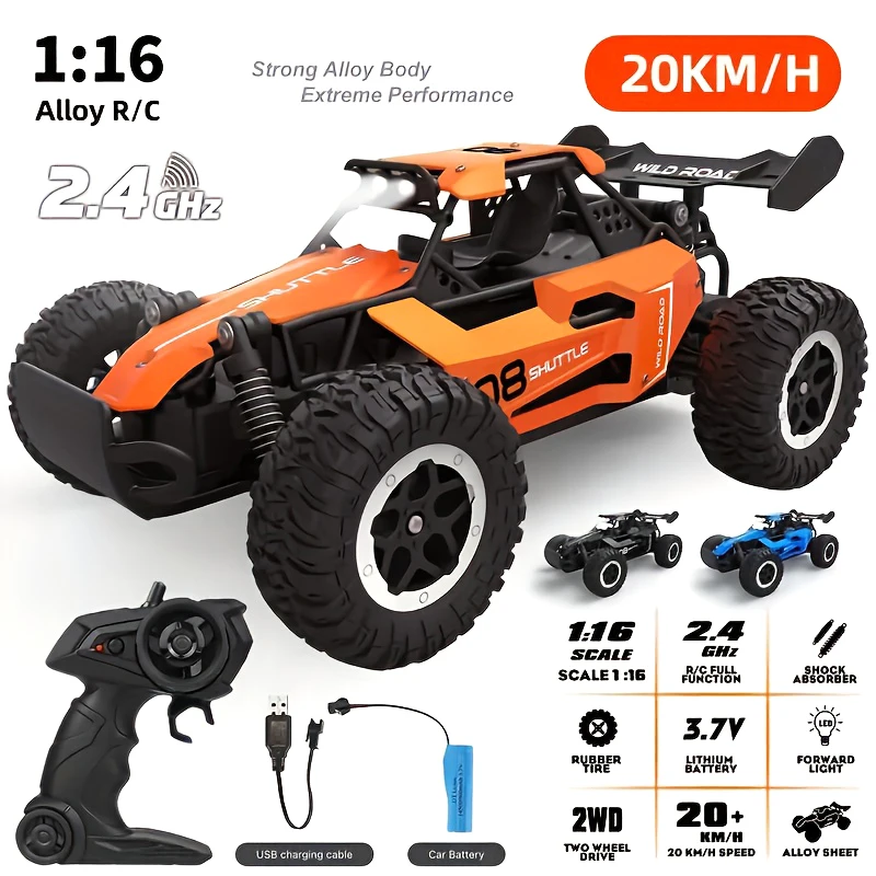 Coche de Control remoto 2WD de alta velocidad, 20 KM/H, escalada todoterreno con luz LED, frecuencia de 2,4G, juguete para regalo para niños y niñas