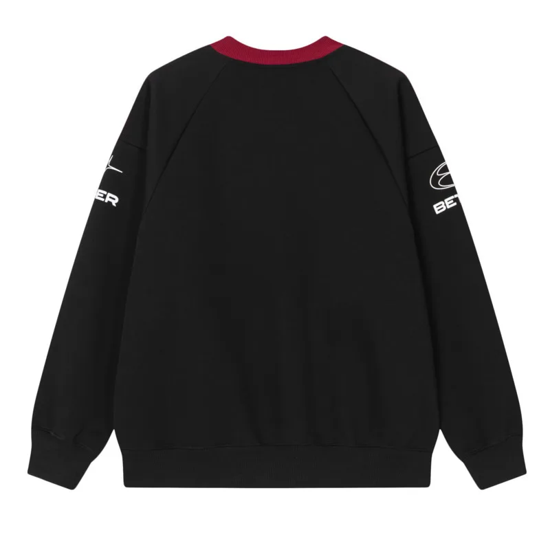 Толстовка с круглым вырезом контрастного цвета в стиле ретро для мужчин и женщин, модный бренд, модный свободный и универсальный топ