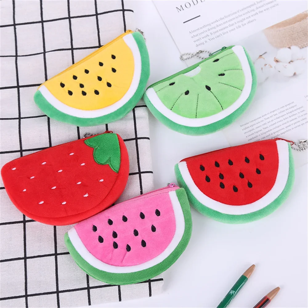 Plush Fruits Coin Bag Women Kids Cute Watermelon/Strawberry/Orange/Pineapple Zipper Coin Wallet Purse Key Bag Kid'S Card Holder