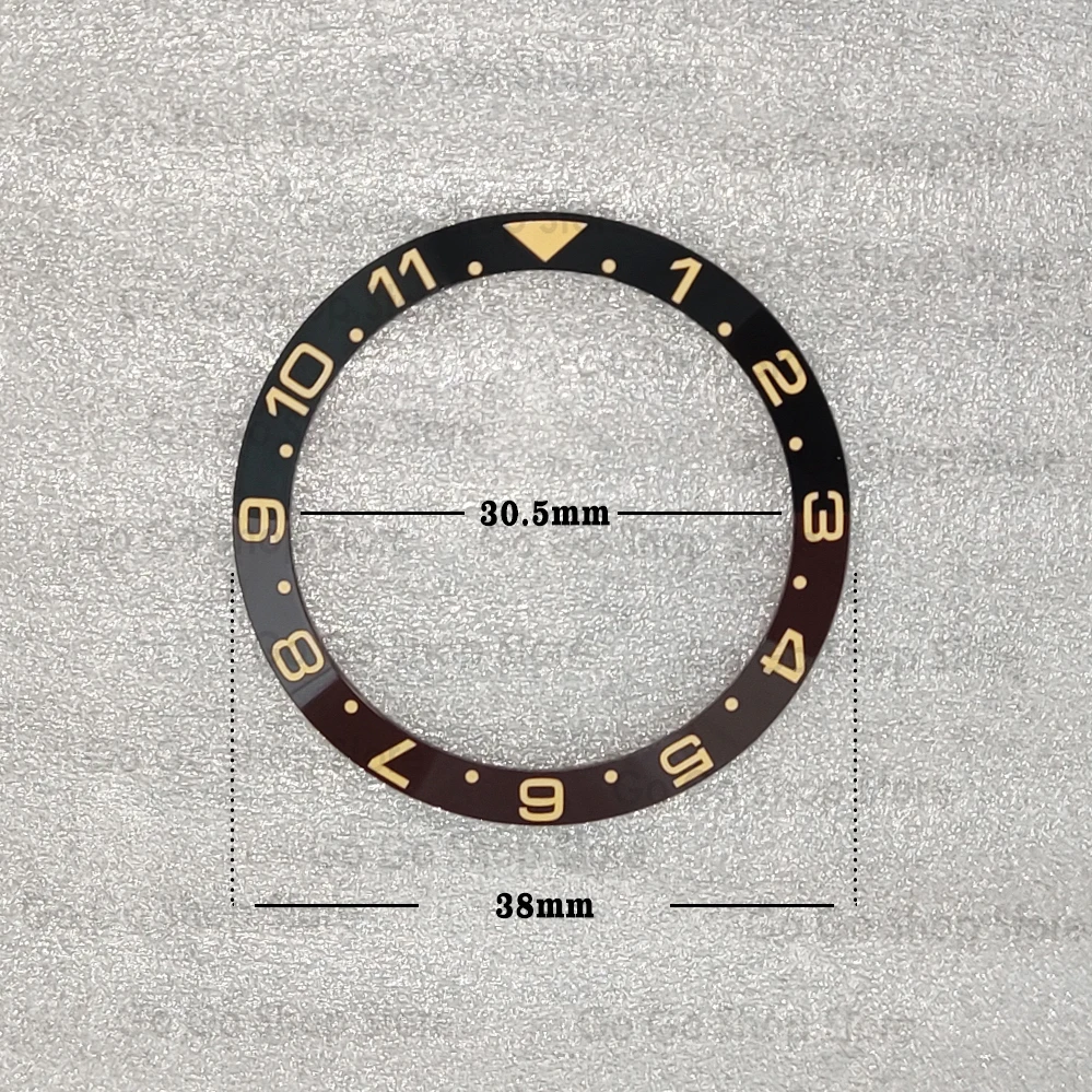 38mm Ceramic Bezel Insert - 1~11 Markings, 38mm Outer/30.5mm Inner Diameter, Fits Submariner 40mm Case