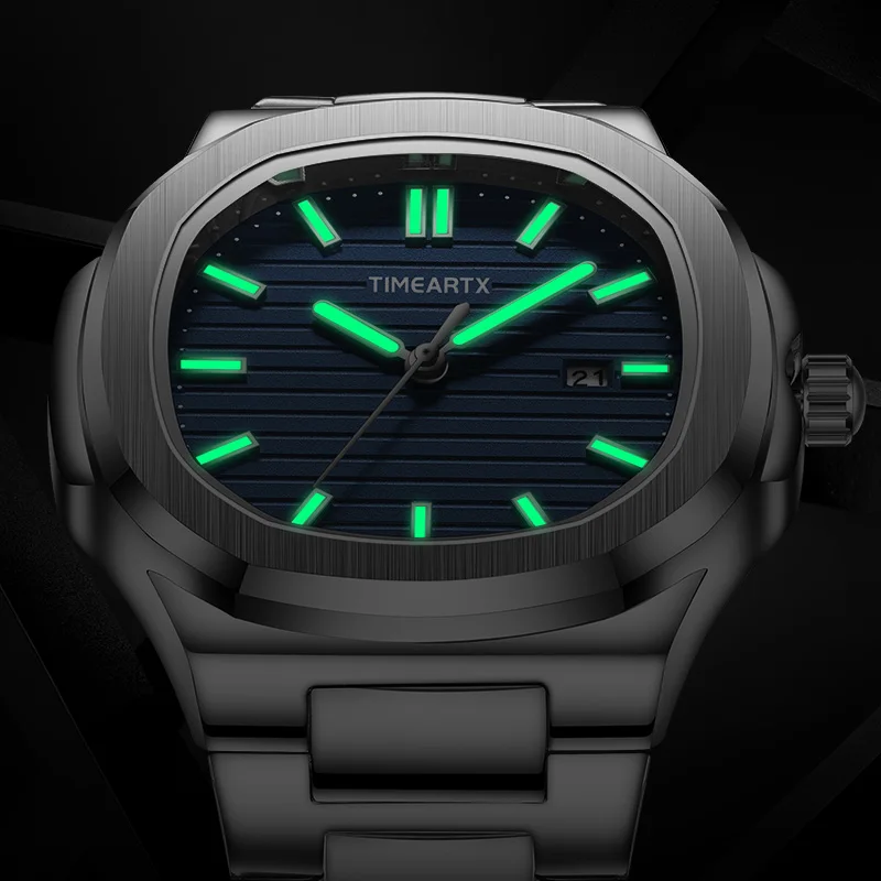 TIMEARTX Fashion Men Quartz Watch  Date High Quality Life Waterproof Stainless Steel Watches Luminous Clock