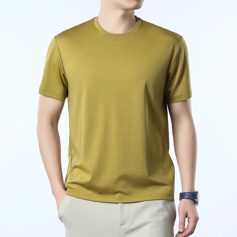 Sell Well Modal Cotton Basic Tops 2026 Summer Men Classic O-Neck T-shirt Short Sleeve Clothes Breathable Mercerized Cotton Shirt