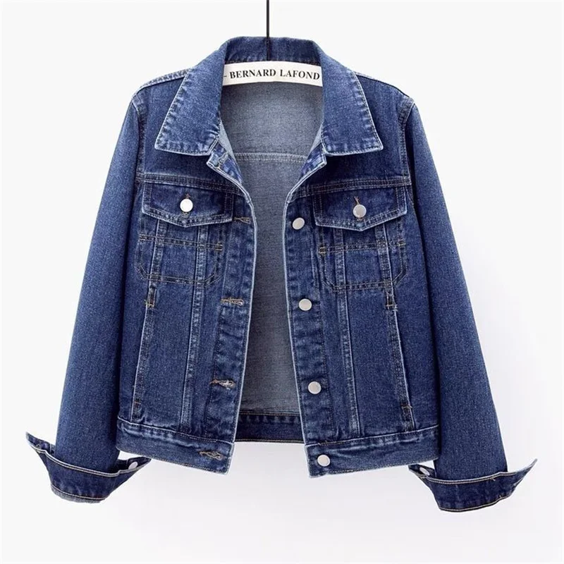 Veste courte à boutonnage simple pour femme, manteau en jean, revers, manches longues, velours chaud, denim, printemps, automne, hiver, nouveau, 2021