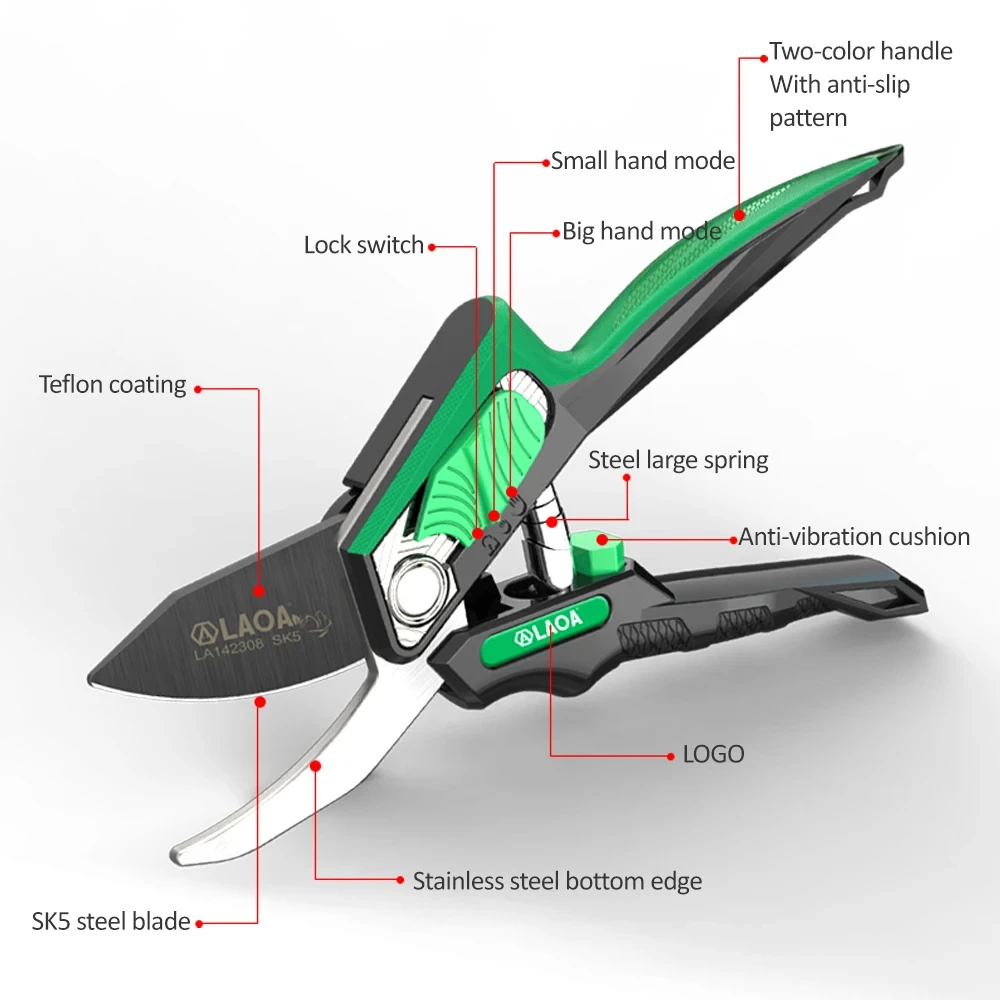 LAOA 8 inches Garden Trimming Scissors 10 Inches Extended Straight Scissors Labor-saving Garden Pruning Tools