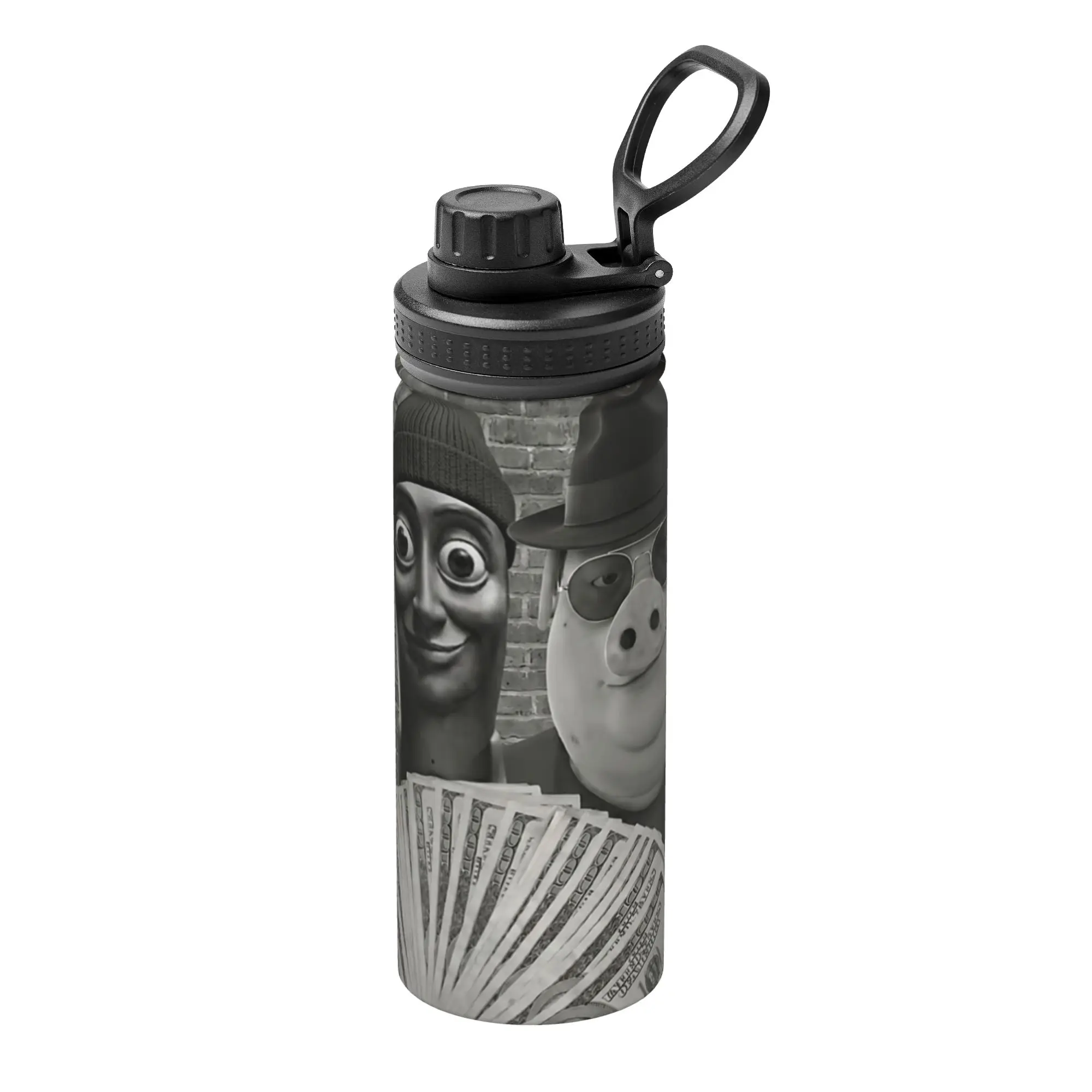 John Pork Tung Tung Sahur Brainrot Meme 18OZ Sports Insulated Kettle  Thermal Cup Stainless Steel Office Home Mug Water Bottle