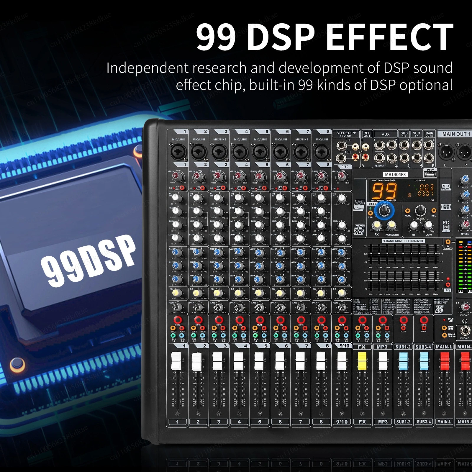 14 Channel Audio Mixer Bluetooth Playback Equalizer Sound Console With Reverb For Stage Karaoke Recording