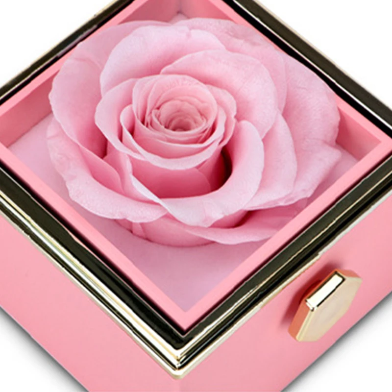 Caja de joyería de San Valentín para mujer, estuche de almacenamiento de collar con colgante de boda giratorio, Rosa eterna, caja de regalo para