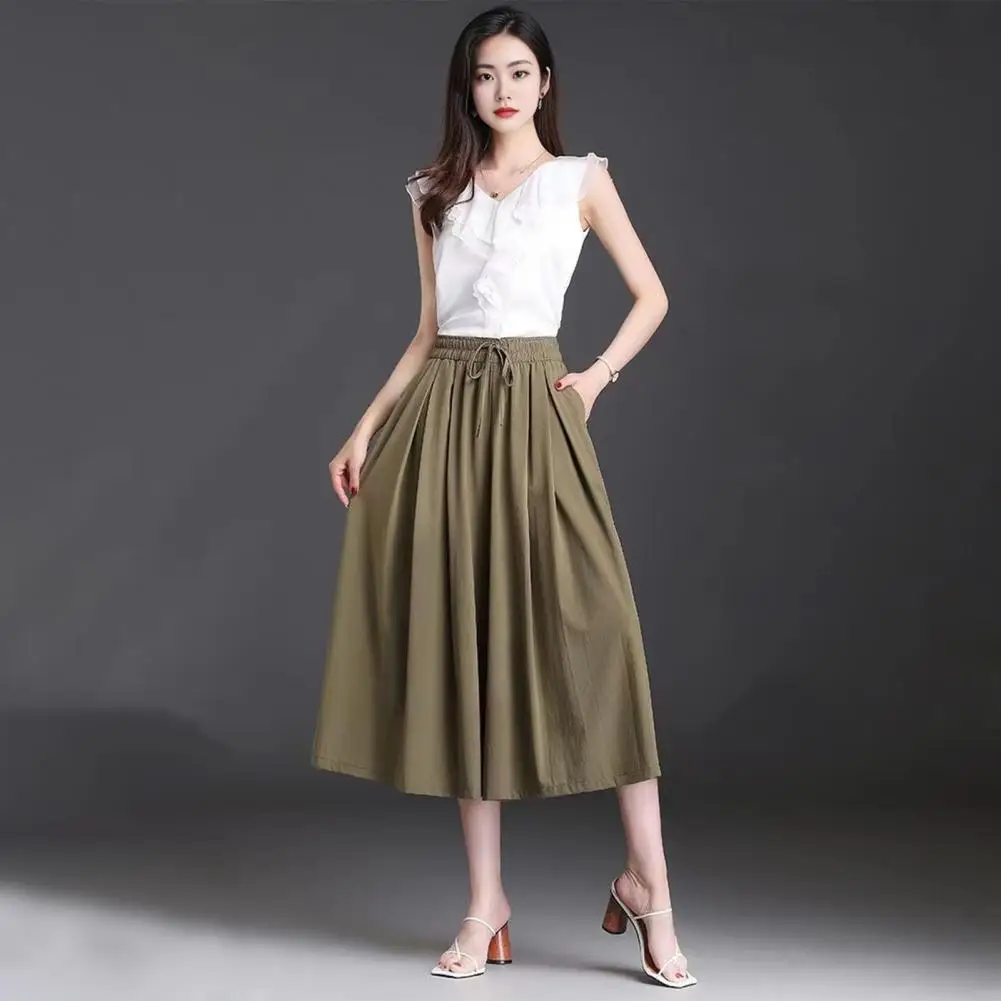 Frauen kurze Hosen elastische hohe Taille verstellbare Kordel zug Culottes einfarbige Freizeit hose mit weitem Bein täglich tragen