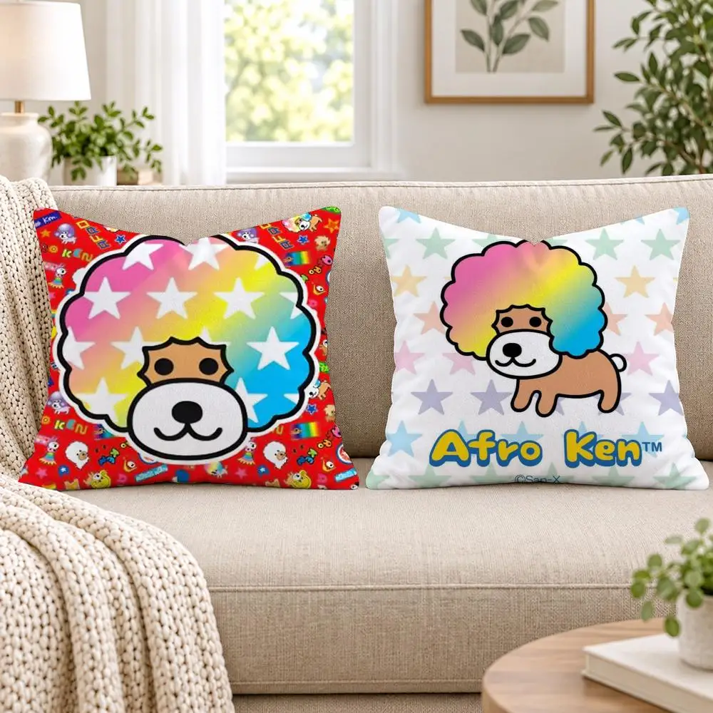 Japan Afro Ken Cute Cushion Cover Short Plush Double-Sided Printing Sofa Bedroom Pillow Case Aesthetic Home Decor