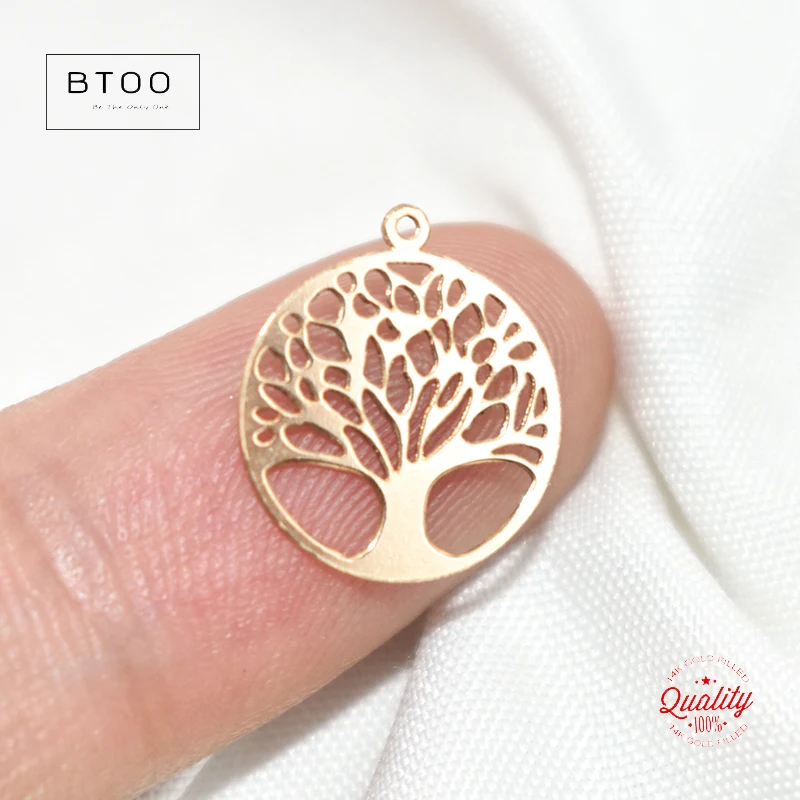 14K Gold Filled Tree of Life Charm Gold Filled Round Circle Tree Charm For Jewelry Making Supplies Bracelet Charm Necklace Charm