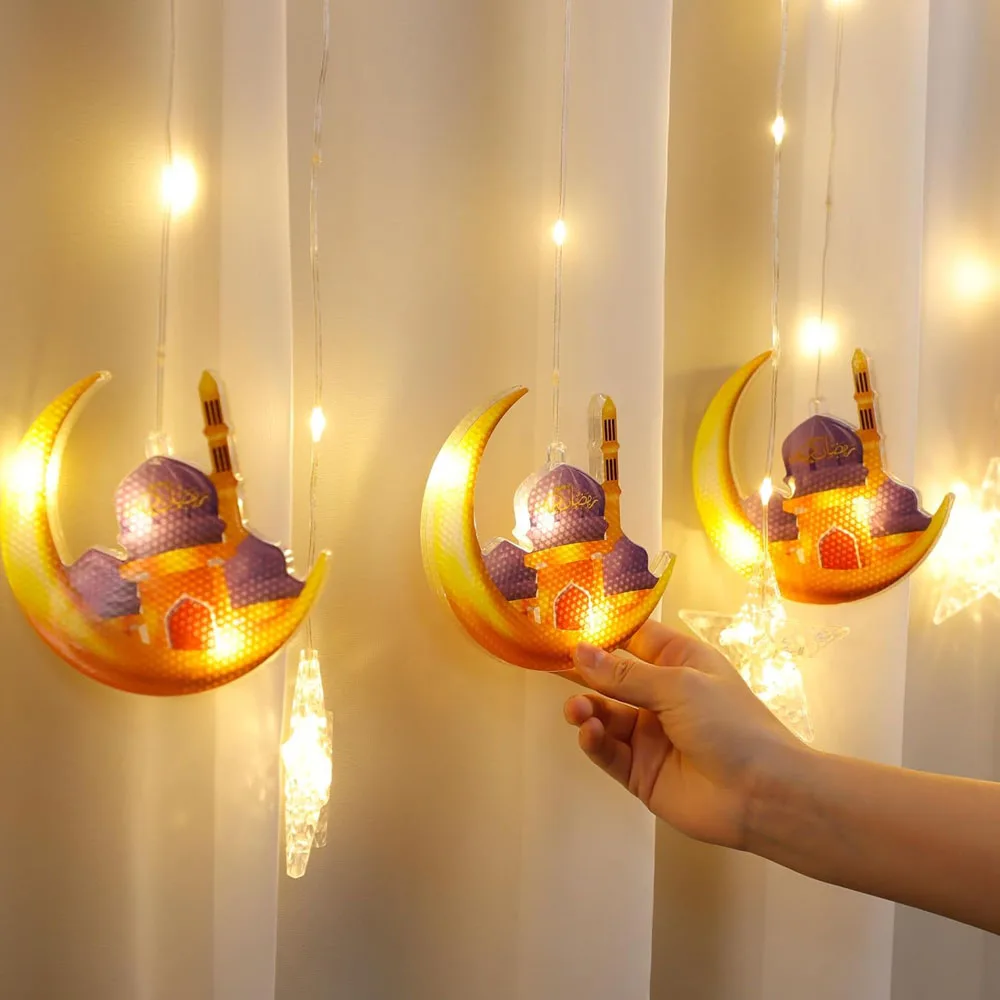 

3m Eid Mubarak Star String Lights Colorful Ramadan 10 Leds Series Connection for Eid Decoration Moon Star Islamic Lantern Lamp