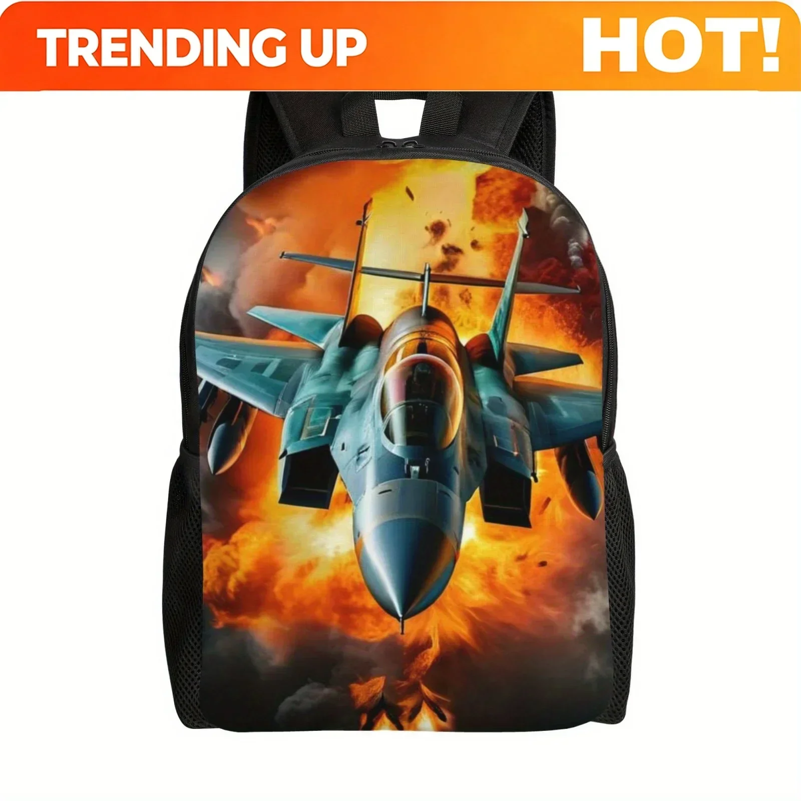Custom Lightweight Fighter JetInspired Backpack Large Capacity, Durable Polyester & Travel Bag With Adjustable Straps And Zip