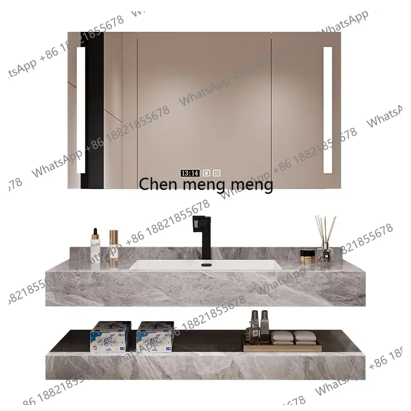 

Bathroom Cabinets Rock Plate Integrated Basin Double-layer Combination Modern Simple Mirror Storage Cabinets Bathroom Furniture