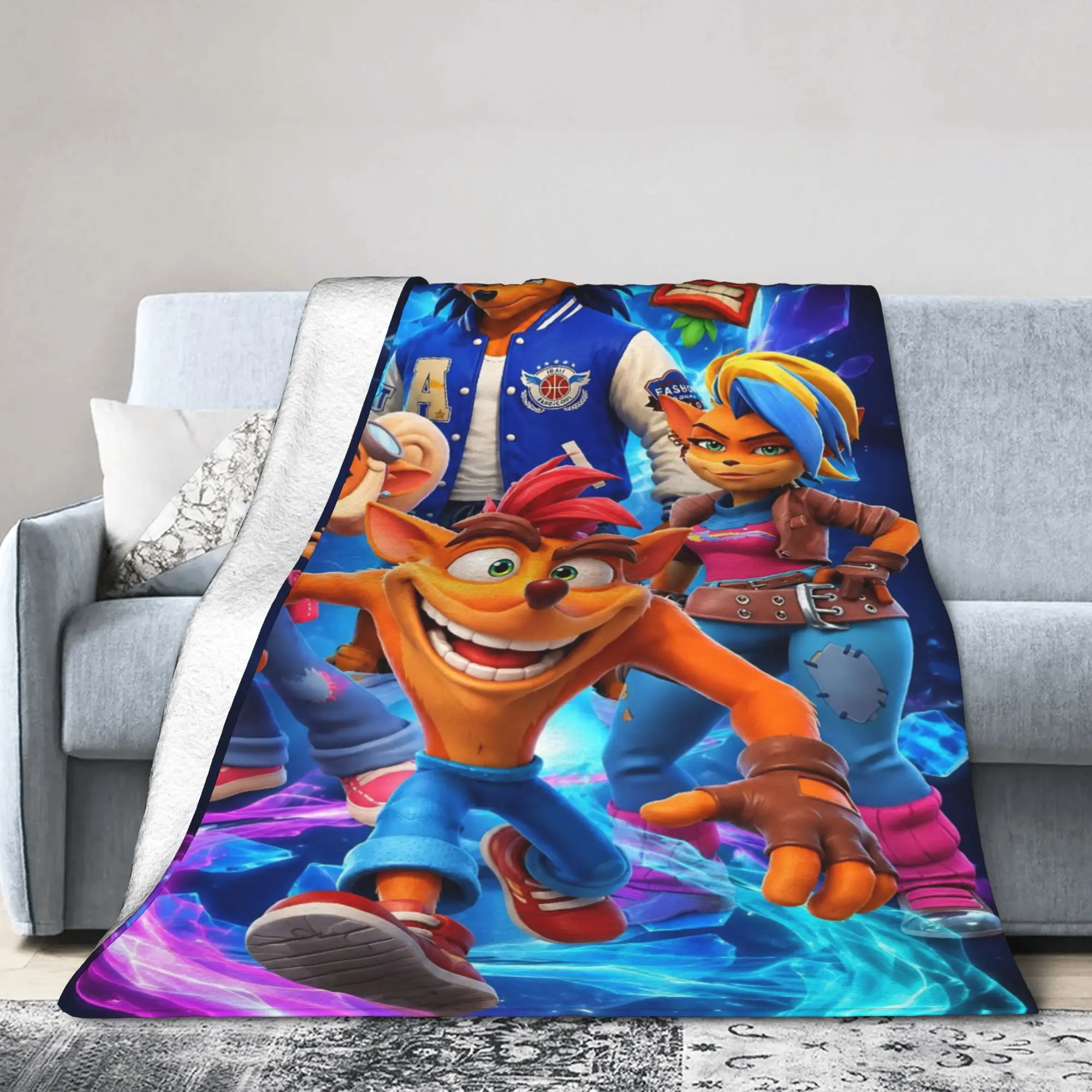 Crashed Game Bandicoots Knitted Blanket Fleece Aku Tawna Coco Super Soft Throw Blankets for Bedding Couch Bedroom Quilt