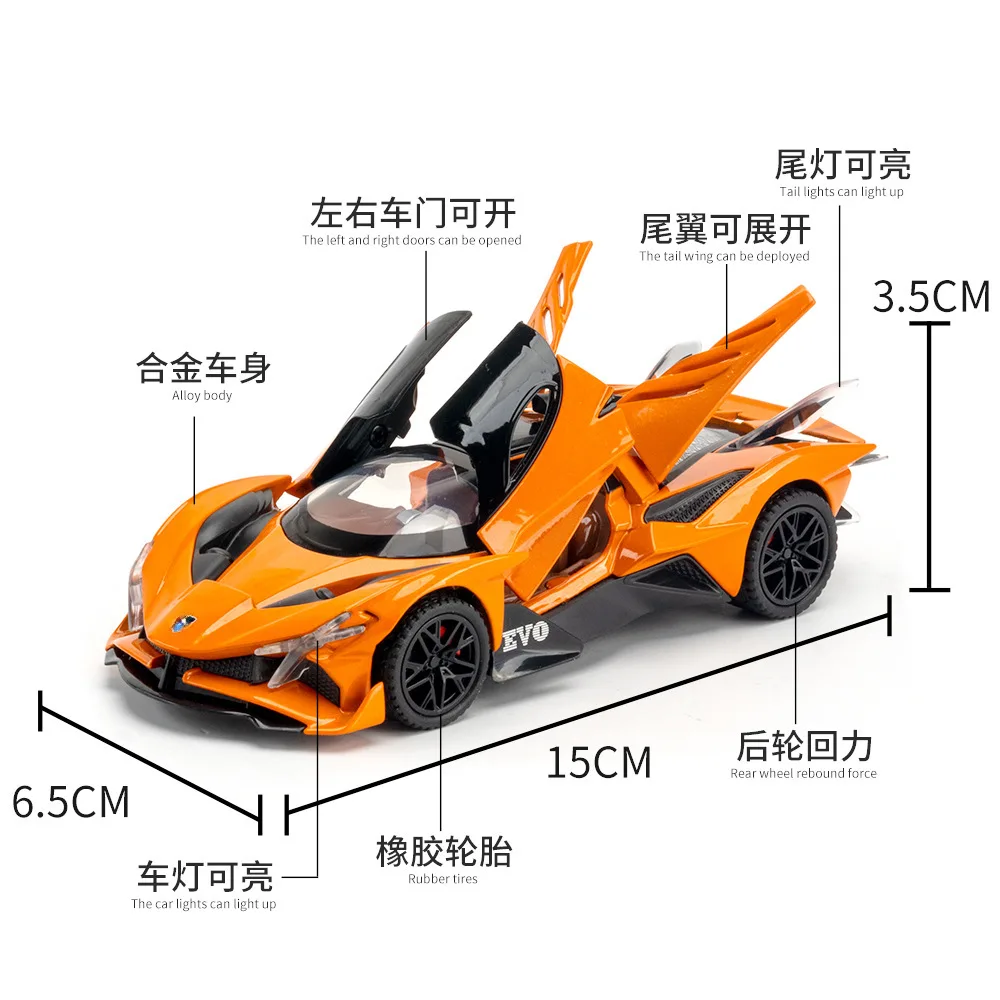 1:32 Apollo EVO Car Model Toy Metal Diecast Pull Back Super Cars Doors Opened Vehicle Models Best Gift