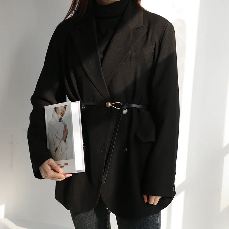 เข็มขัดหนังเส้นเล็กแบบใหม่สำหรับผู้หญิง เข็มขัดโบว์ลำลองสำหรับผู้หญิง เข็มขัดแบบห่วงผูกปมสำหรับตกแต่งชุดเดรส เสื้อโค้ท และเครื่องประดับเอว