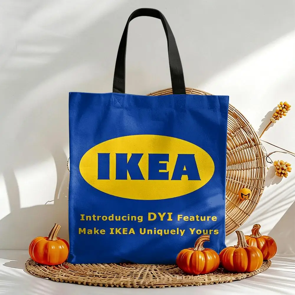 Bolsos de almacenamiento urban Fashion I-IKEA, bolso de mano versátil de lona con estampado de doble cara, bolsos de compras duraderos para uso diario