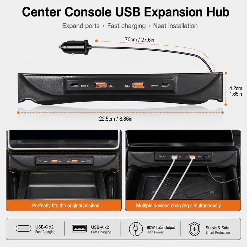 For 2023 Jetour Traveler Center Console USB Hub Expansion Fast Charging Power Adapter Dual USB C Port Car Converter