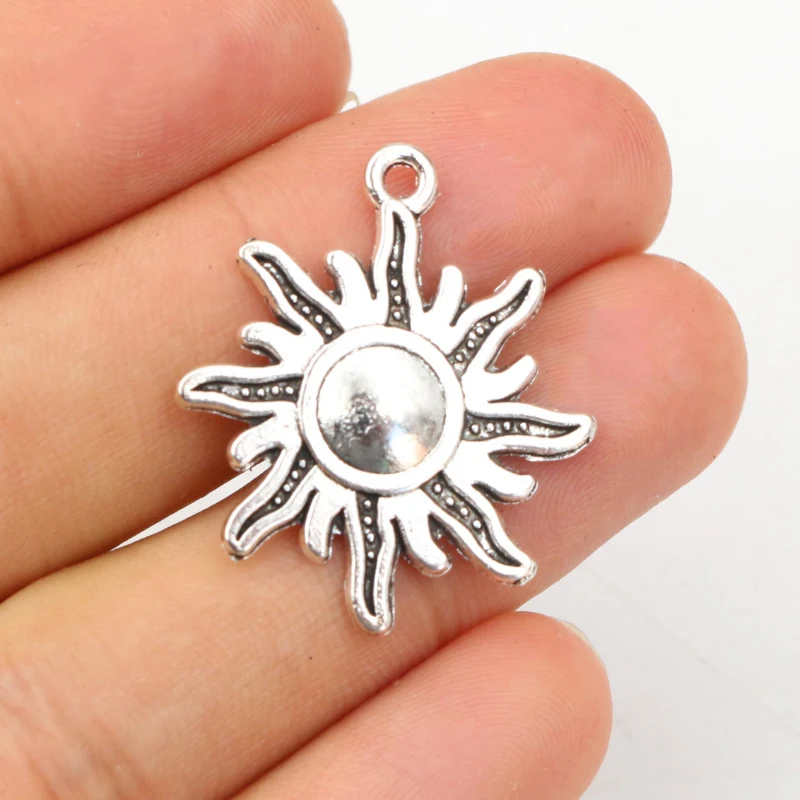 10pcs 28x24mm Charms Sun Antique Charms Pendant fit,Vintage Tibetan Silver Color DIY Jewelry Findings For Bracelet Necklace