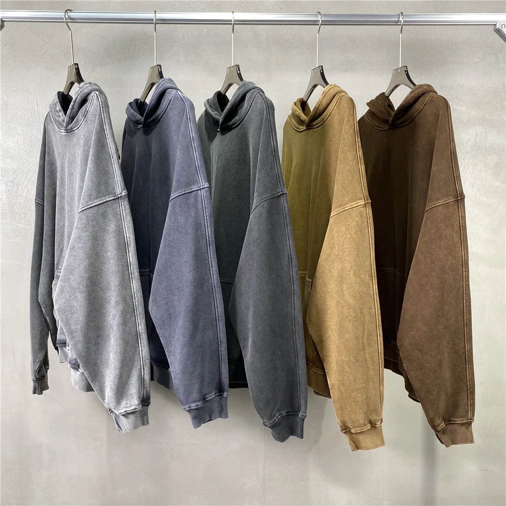 Oversize Heavy Weight Washed Hoodies Kanye Cotton-Blend Terry Batik Pullover Men Women Streetwear