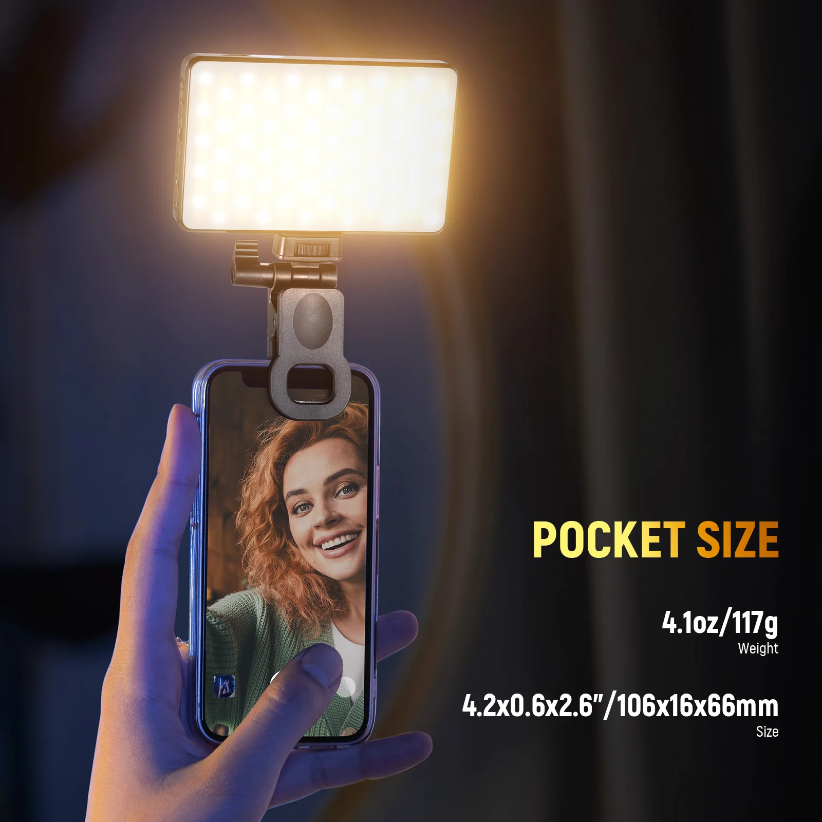 NEEWER LED-Selfie-Telefonlicht, wiederaufladbares 2500–9000 K Clip-on-Fülllicht, CRI95+ dimmbare Videokonferenzbeleuchtung für iPhone – Detail 5