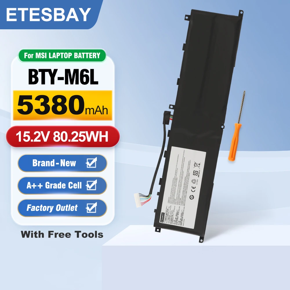 ETESBAY BTY-M6L For MSI GS65 GS75 Stealth Thin 8RF 8RE 8SE 8SF 8SG 9RE 9SD 9SE 9SF 9SG MS-16Q2 15.2V 80.25Wh  Laptop Battery