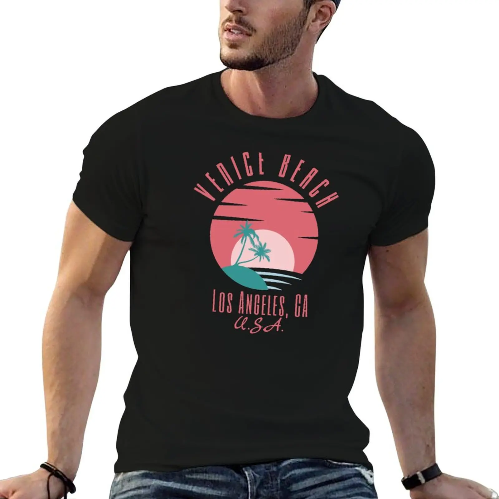 

Retro Eighties Venice Beach Los Angeles California U.S.A.- Pastel Red Text T-Shirt cotton t shirt pack T-Shirt