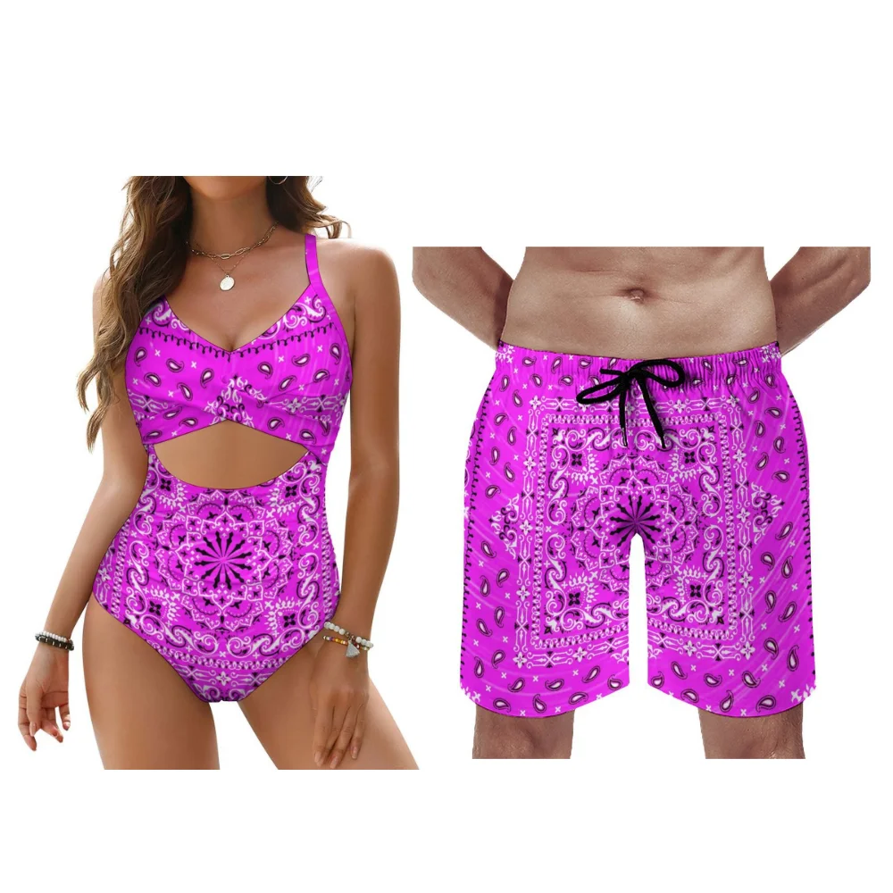 Conjuntos de Bandana personalizables para parejas, conjuntos de trajes de baño para parejas, varios tamaños a elegir, trajes de baño de una pieza para mujeres, bañador para hombres