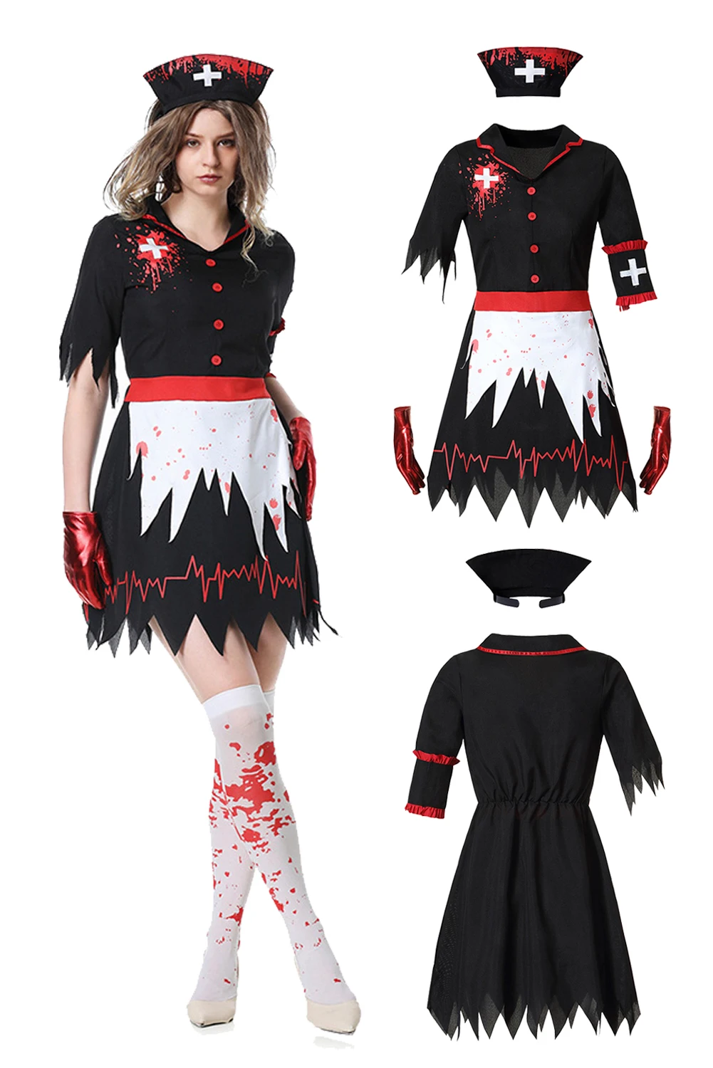 

Halloween Vampire Zombie Nurse Cosplay Women Dress Costume Disguise Outfits Adult Girls Halloween Carnival Party Roleplay Suit