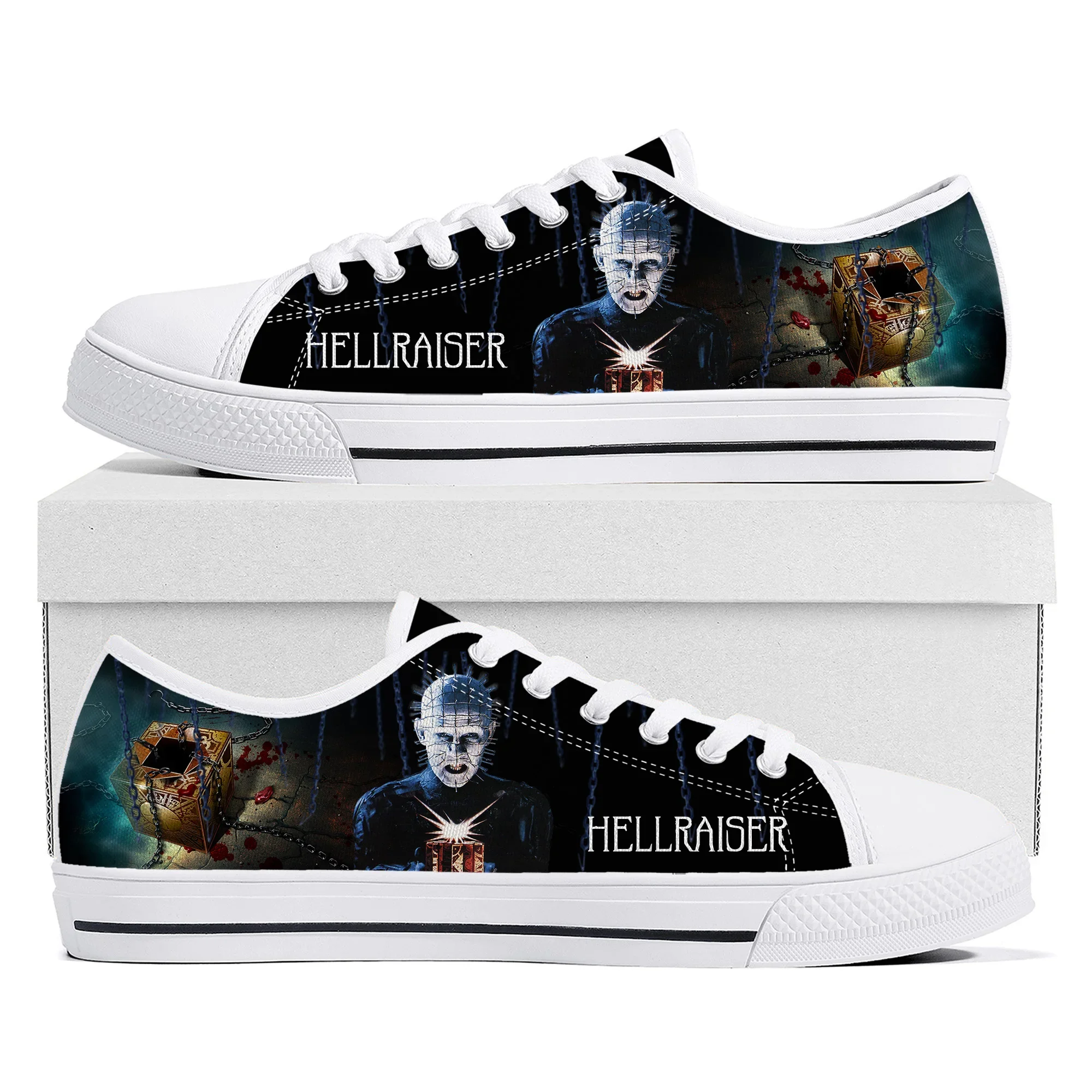 Hellraiser-Baskets basses en toile pour hommes et femmes, chaussures de couple de qualité, chaussures personnalisées pour adolescents, film Pinhead, horreur, Halloween