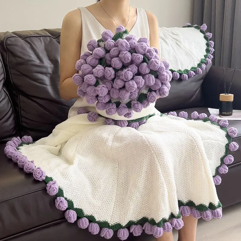 

Вязаное одеяло с узором роз, повседневный плед для офиса, покрывало для дневного сна, накидка на домашний диван, подарок для лучшего друга, однотонное, новое, в китайском стиле