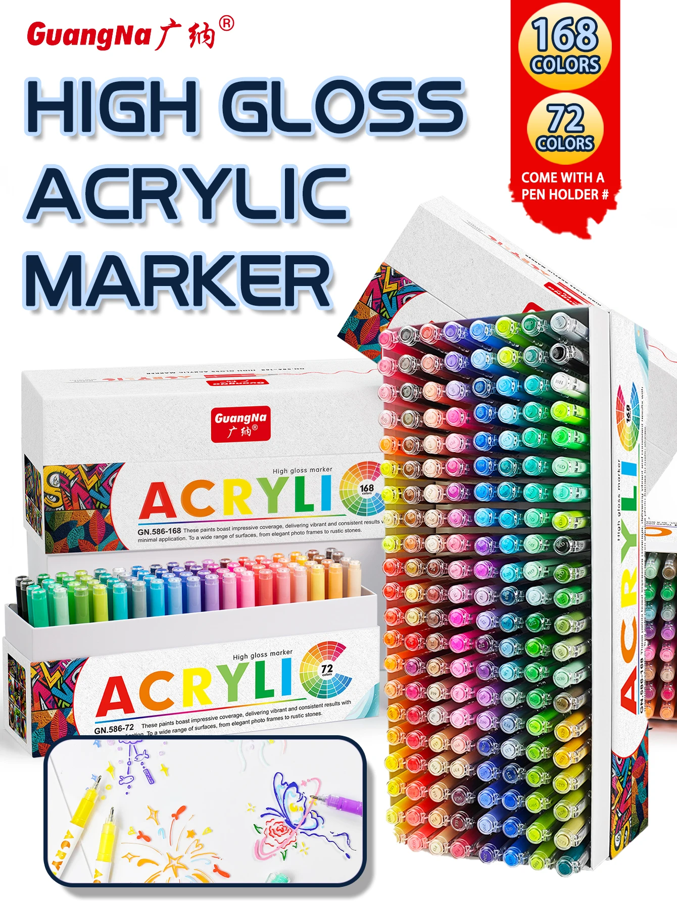 

168/72/12 цветов, глянцевые акриловые маркеры GuangNa, нарисованные вручную своими руками, набор ручек для рисования граффити, идеально подходят для художников/студентов