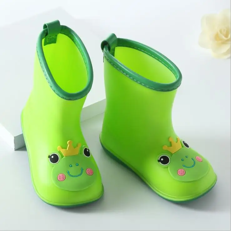 New Wide Round Toe Classic Children Rainboots Baby PVC Rubber Waterproof Kids Water Shoes Lovely Cartoon Rain Boots Platform