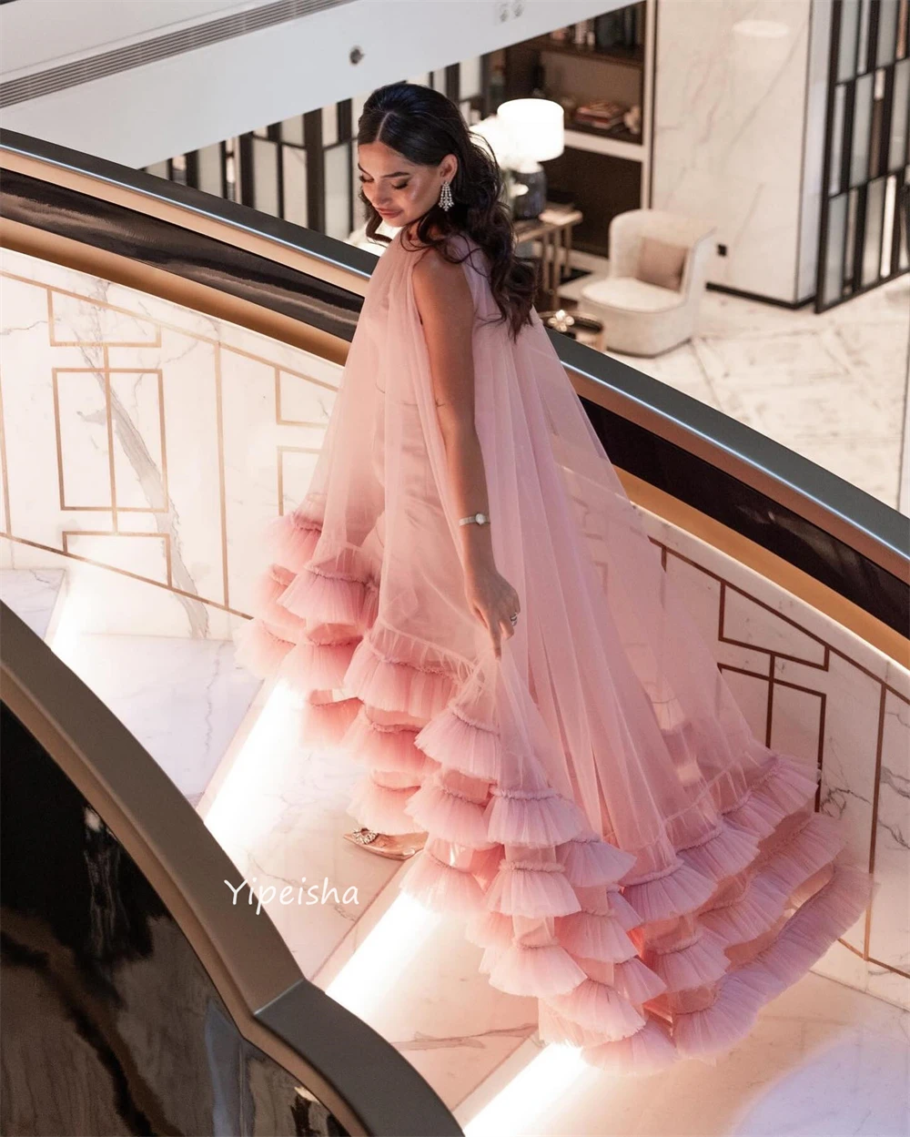 Vestido de noche Formal con cuello redondo, traje de tul hasta el suelo, a medida, estilo moderno