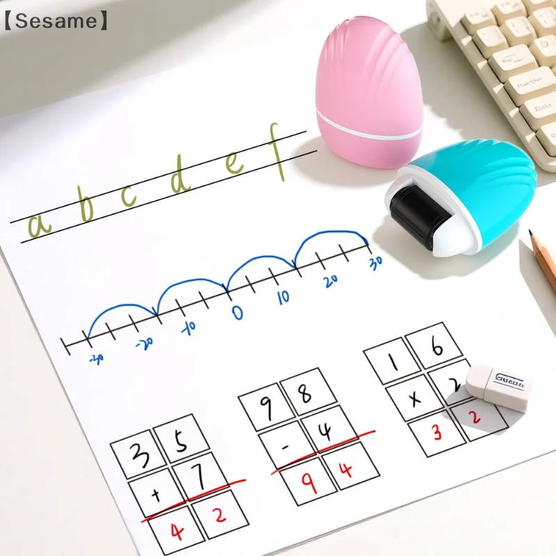 〔Sesame〕Roller Stamp Math Correction Tool Convenient  Teaching For Mathematics And English Seal Double Line Grid Roller Seal